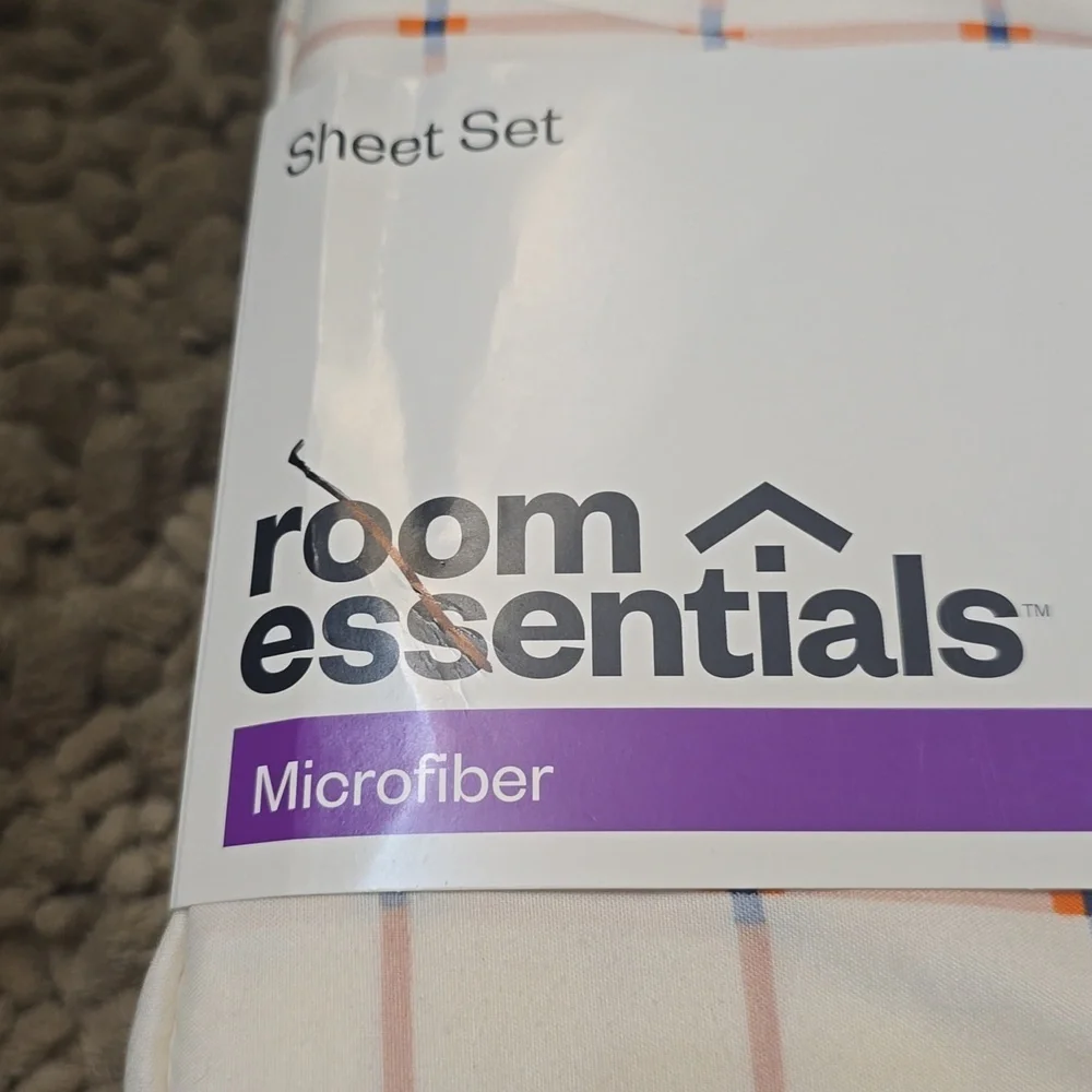 New Room Essentials Microfiber Sheet Set Cream‎ Orange Blue Twin/Twin XL